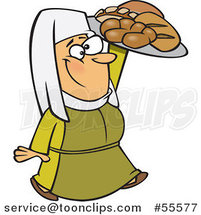 Cartoon Happy Medieval Castle Baker Lady Carrying Bread by Toonaday