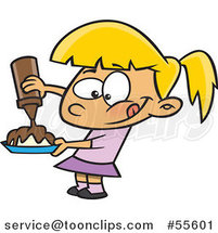 Cartoon Hungry Blond Girl Pouring Chocolate Syrup on Her Food by Toonaday