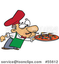 Cartoon Chef Blowing out the Candles on a Pizza Pie by Toonaday
