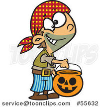 Cartoon Halloween Boy Trick or Treating As a Pirate by Toonaday