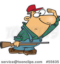 Cartoon Farmer or Hunter Shielding His Eyes and Holding a Rifle by Toonaday