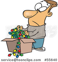Cartoon White Guy Holding a Tangled Mess of Christmas Lights by Toonaday