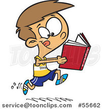 Cartoon Boy Running Track and Reading an Algebra Book by Toonaday