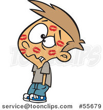 Cartoon Disgusted Boy Covered in Lipstick Kisses by Toonaday