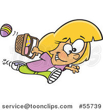 Cartoon White Girl Running with Eggs in an Easter Basket by Toonaday
