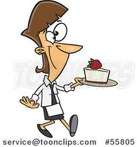 Cartoon White Chef Lady Serving a Slice of Cheesecake by Toonaday
