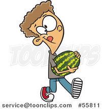 Cartoon White Boy Carrying a Watermelon by Toonaday