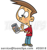 Cartoon White Boy Using a Calculator by Toonaday