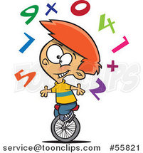 Cartoon White School Boy Juggling Numbers on a Unicycle by Toonaday
