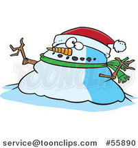 Cartoon Chubby Christmas Snowman Wearing a Santa Hat by Toonaday