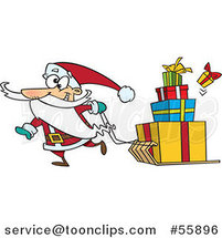 Cartoon Santa Pulling Christmas Gifts on a Sled by Toonaday
