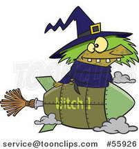 Cartoon Witch Flying on a Rocket Broomstick by Toonaday