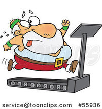 Cartoon Santa Trying to Run and Lose Weight on a Treadmill by Toonaday