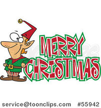Cartoon Merry Christmas Greeting and Happy Elf by Toonaday