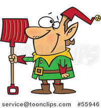 Cartoon Christmas Elf with a Snow Shovel by Toonaday