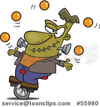Cartoon Talented Frankenstein Juggling and Riding a Unicycle by Toonaday
