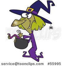 Cartoon Green Halloween Witch Making Soup by Toonaday