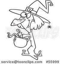Black and White Cartoon Halloween Witch Making Soup by Toonaday