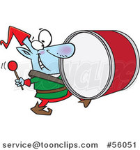 Cartoon Smiling Christmas Elf Marching and Playing the Drums by Toonaday