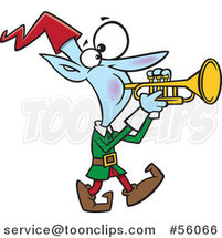 Cartoon Christmas Elf Marching and Playing the Trumpet by Toonaday