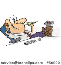 Cartoon Retired White Business Man with Golf Clubs at His Side, Throwing a Paper Plane at His Desk by Toonaday