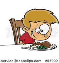 Cartoon White Boy Smiling down at His Turkey Dinner by Toonaday