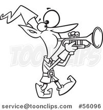 Cartoon Outline Christmas Elf Marching and Playing the Trumpet by Toonaday