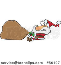 Cartoon Struggling Santa Clause Pulling a Heavy Christmas Sack by Toonaday