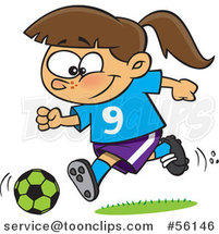Cartoon Brunette White Girl Playing Soccer by Toonaday