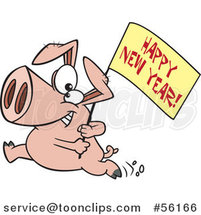 Cartoon Pig Running with a New Year Sign by Toonaday