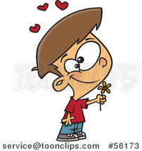 Cartoon Sweet and Thoughtful White Valentines Day Boy Holding a Flower by Toonaday