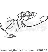 Outline Cartoon Excited Pilot Dog Wearing Goggles and Peering to the Right by Toonaday