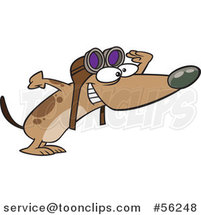 Cartoon Brown Pilot Dog Wearing Goggles and Peering Excitedly to the Right by Toonaday