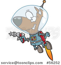Cartoon Brown Space Dog Flying with a Jet Pack and Holding a Ray Gun by Toonaday