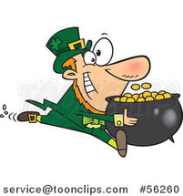 Cartoon Leprechaun Sprinting with His Pot of Gold Coins by Toonaday