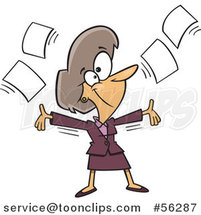 Cartoon White Businesswoman Tossing up Papers and Ready for Retirement by Toonaday