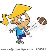 Cartoon Blond White Tom Boy Girl Kicking a Football by Toonaday
