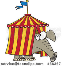 Cartoon Circus Elephant Stuck in a Big Top Tent by Toonaday