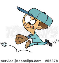 Cartoon Brunette White Boy Chasing a Bouncing Baseball by Toonaday