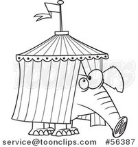 Cartoon Outline Circus Elephant Stuck in a Big Top Tent by Toonaday