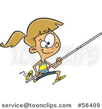 Cartoon Track and Field Dirty Blond White Pole Vault Girl Running by Toonaday