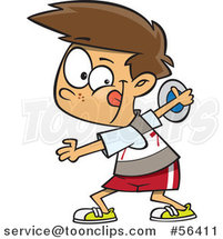 Cartoon Track and Field Brunette White Discus Throwing Boy by Toonaday
