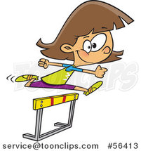 Cartoon Track and Field Brunette White Girl Leaping a Track Hurdle by Toonaday