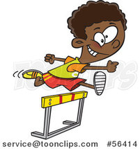 Cartoon Track and Field Black Boy Leaping a Track Hurdle by Toonaday