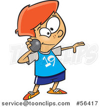 Cartoon Track and Field Red Haired White Boy Throwing a Shot Put by Toonaday