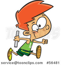 Cartoon Red Haired White Boy Holding a Baton and Running a Relay Race by Toonaday