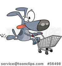 Cartoon Gray Dog Running with a Shopping Cart by Toonaday