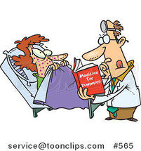 Cartoon Psychiatrist Reading a Dummy Book to Help a Patient by Toonaday