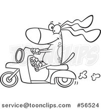 Cartoon Outline Dog Riding a Scooter by Toonaday