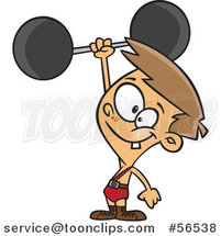 Cartoon White Strong Boy Holding up a Barbell One Handed by Toonaday